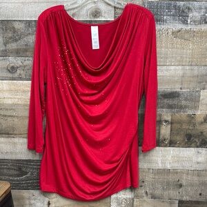 Elegant Red Draped Women's Top Size L
